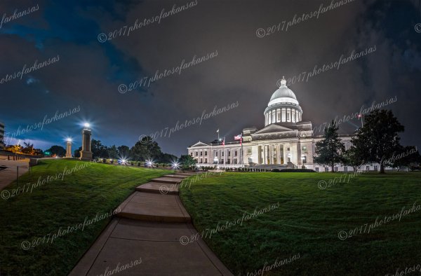 01.1 Nighttime View Of Arkansas State Capitol And Thunderstorm - Professional Recent Photography photography by Paul Caldwell